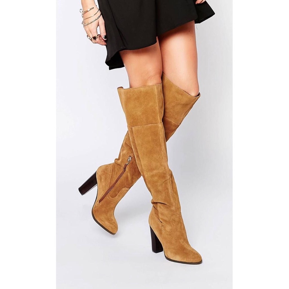 ALDO Bove Tan Leather Faux Suede Block Heel OTK